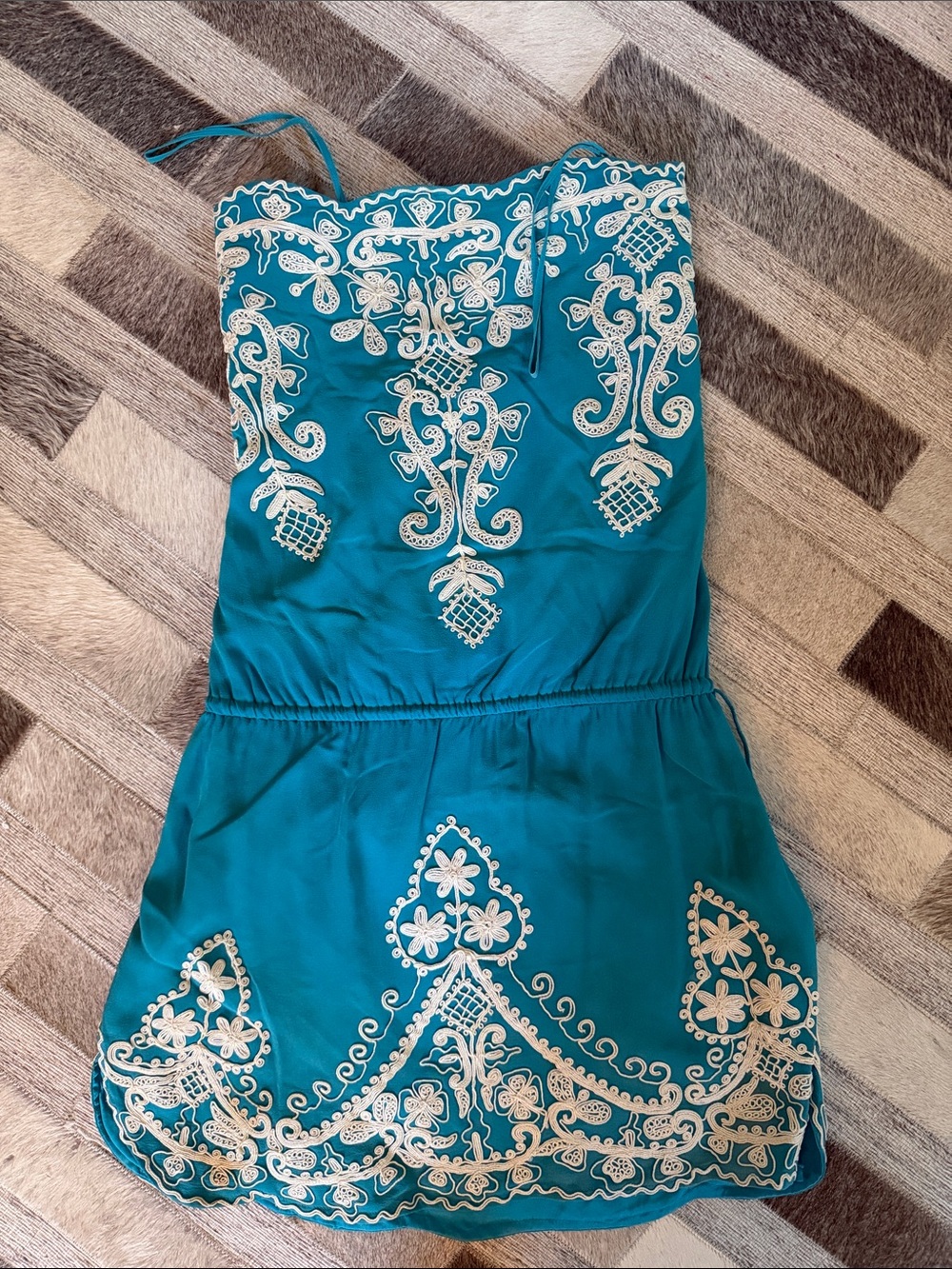 Strapless Dress with Ivory Embroidery intermix